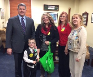 Senator Ray S. Jones II, D-Pikeville, met with guests on Feb. 2 representing Pathways Inc. Visiting were Dax Watts with his mother, Celeste Watts, Paige Smith, an occupational therapist, and Dr. Kimberly K. McClanahan, Pathways CEO.