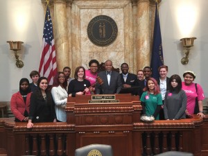 Senate Democratic Caucus Chair Gerald A. Neal, D-Louisville, on Feb. 23 honored students with the Muhammad Ali Center Council of Students (MACCS) on the floor of the Kentucky State Senate. MACCS is a diverse group of young leaders, committed to improving themselves and their communities through the practice of Muhammad Ali’s six core principles: Respect, Confidence, Conviction, Dedication, Spirituality, and Giving. As a youth-led organization, these dynamic students make decisions that guide the course of their service work and leadership development. 