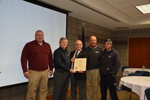 Right to left: Nolin RECC Compliance Coordinator, Randy Meredith; Nolin RECC President and CEO, Mickey Miller; Labor Cabinet Deputy Secretary, Mike Nemes; Nolin RECC Vice President of System Operations, Vince Heuser; and Nolin RECC line technician, Nathan Yates.