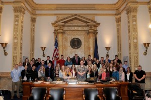 Senate Democratic Floor Leader Ray S. Jones II, D-Pikeville, met with students from Sheldon Clark High School today in Frankfort. The students were accompanied by teachers Marcie Hanson and Connie Harless.