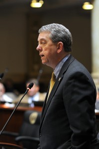 Senator Dorsey Ridley, D-Henderson, debates a bill up for consideration in the Kentucky Senate on restructuring the Kentucky Horse Park.